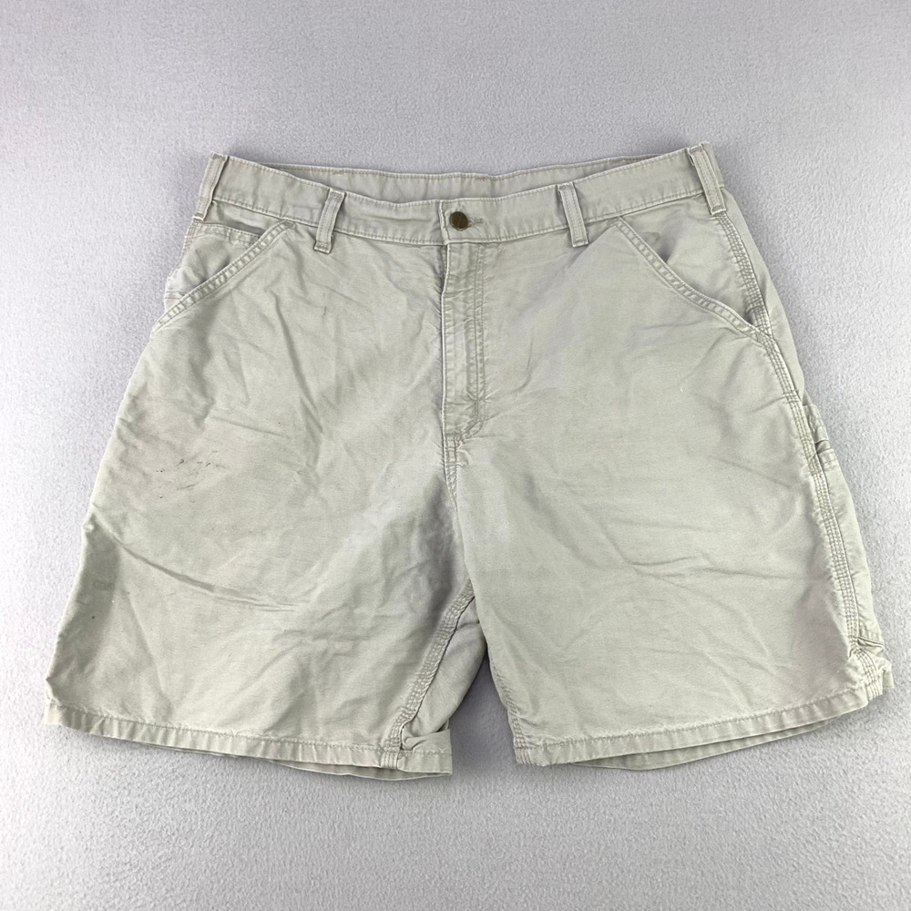 Carhartt Canvas Work Shorts Mens 36 Tan Carpenter Utility Y2K Baggy Loose Fit